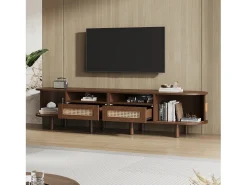 Móvel de TV 170x40x40 cm - com 2 gavetas de rattan - 2 portas corrediças - MDF - Marrom