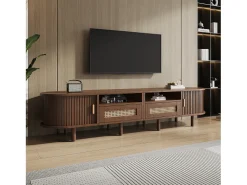 Móvel de TV 170x40x40 cm - com 2 gavetas de rattan - 2 portas corrediças - MDF - Marrom