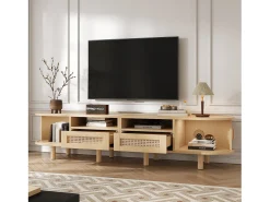 Móvel de TV 170x40x40 cm - com 2 gavetas de rattan - 2 portas corrediças - MDF - Natural