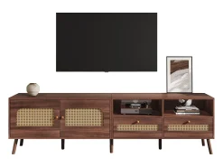 Móvel de TV 200x37x49,5 cm - com 2 portas de vime - 2 gavetas - para TV de 80 polegadas - castanho