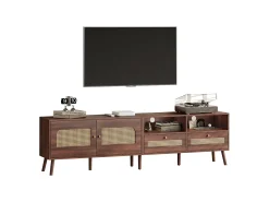 Móvel de TV 200x37x49,5 cm - com 2 portas de vime - 2 gavetas - para TV de 80 polegadas - castanho