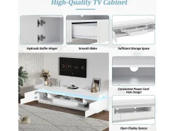 Móvel de TV 175x38x45 cm - com 2 portas e 1 gaveta - com iluminação LED - Acabamento brilhante - Branco