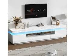 Móvel de TV 175x38x45 cm - com 2 portas e 1 gaveta - com iluminação LED - Acabamento brilhante - Branco