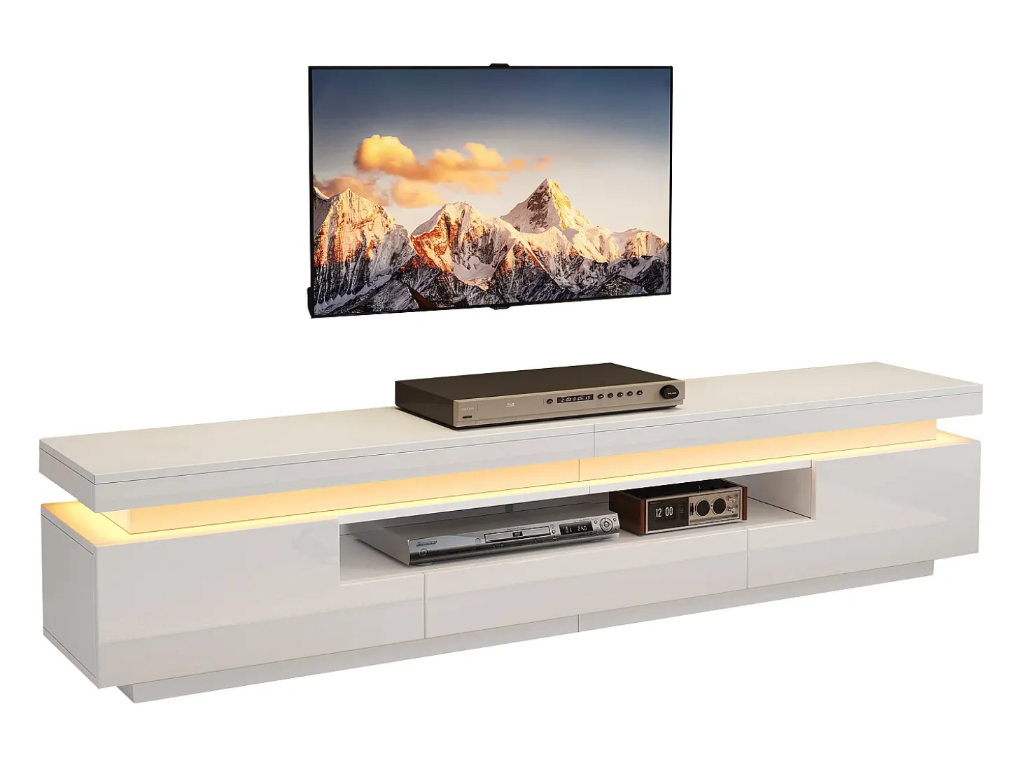 Móvel de TV 175x38x45 cm - com 2 portas e 1 gaveta - com iluminação LED - Acabamento brilhante - Branco