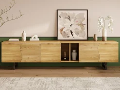 Móvel de TV 191x38x46,5 cm - com 5 portas - Acabamento de madeira - MDF + painéis de partículas - Natural