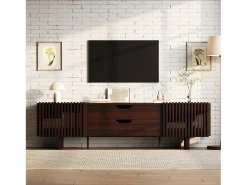 Móvel de TV 180x40x45 cm - con 2 gavetas e 2 portas de persiana - MDF - Cor nogueira