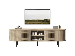 Móvel de TV 160x40x47 cm - con 2 portas - Armazenamento semifechado - Design vazado - Pés de metal - MDF - Natural