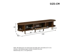 Móvel de TV 180x40x40 cm - Design em rattan - 2 portas de enrolar e 1 porta basculante - MDF - Marrom