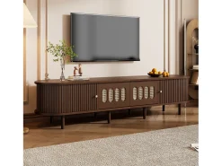 Móvel de TV 180x40x40 cm - Design em rattan - 2 gavetas e 2 portas de correr - MDF - Marrom