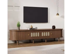 Móvel de TV 180x40x40 cm - Design em rattan - 2 gavetas e 2 portas de correr - MDF - Marrom