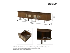 Móvel de TV 180x40x40 cm - Design em rattan - 2 gavetas e 2 portas de correr - MDF - Marrom