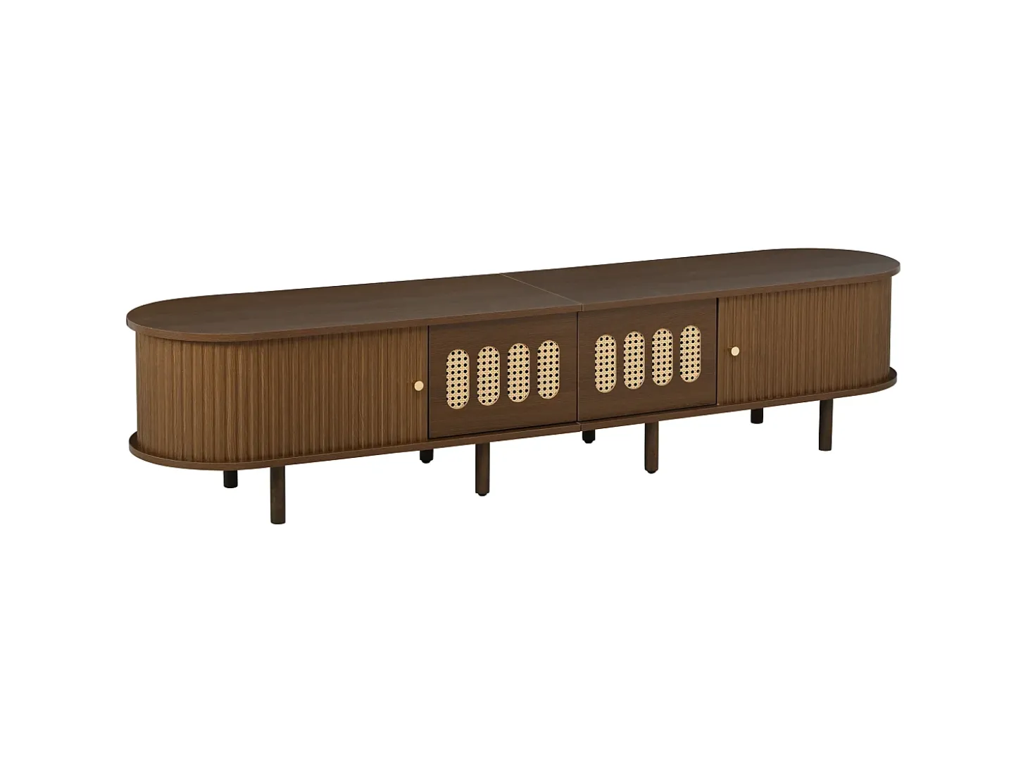 Móvel de TV 180x40x40 cm - Design em rattan - 2 gavetas e 2 portas de correr - MDF - Marrom