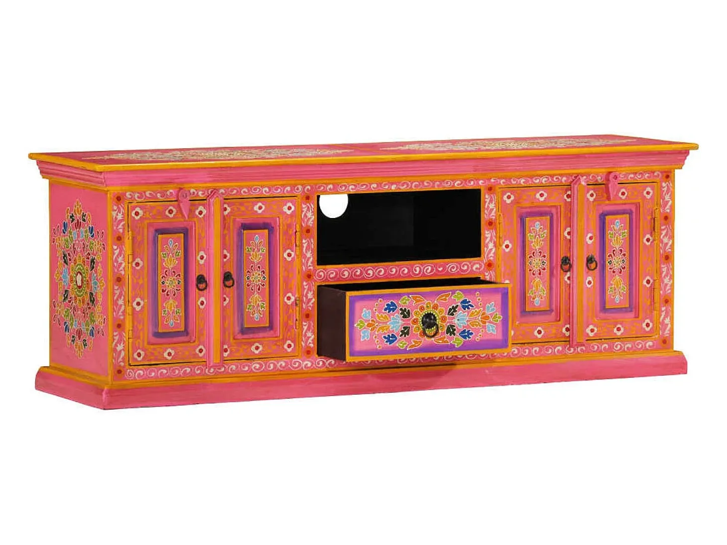 Móvel de TV 110x30x40 cm madeira de mangueira maciça rosa PT273453