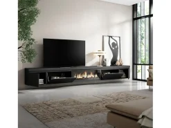 Móvel de TV, 368x35x45, Lareira eléctrica XXL, Suspensos, Preto