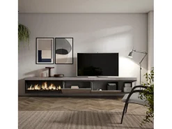 Móvel de TV, 317x35x45cm, Lareira eléctrica XXL, Suspensos, Cimento