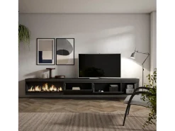 Móvel de TV, 317x35x45cm, Lareira eléctrica XXL, Suspensos, Preto