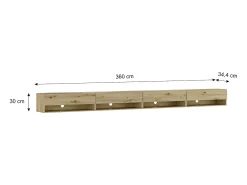 Móvel de TV, 360x34x30cm, LED, Estante para TV, Carvalho