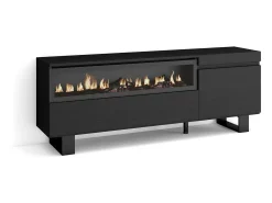 Móvel de TV, 150x35x57cm, Para televisores até 65", Lareira eléctrica, Design industrial, Preto