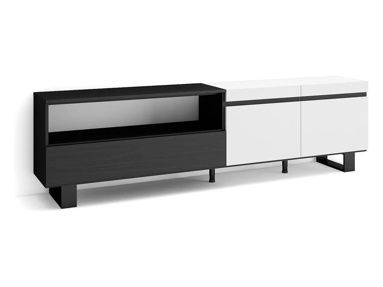 Móvel de TV, 200x35x57cm, Para televisores até 80", Design industrial, Branco e preto