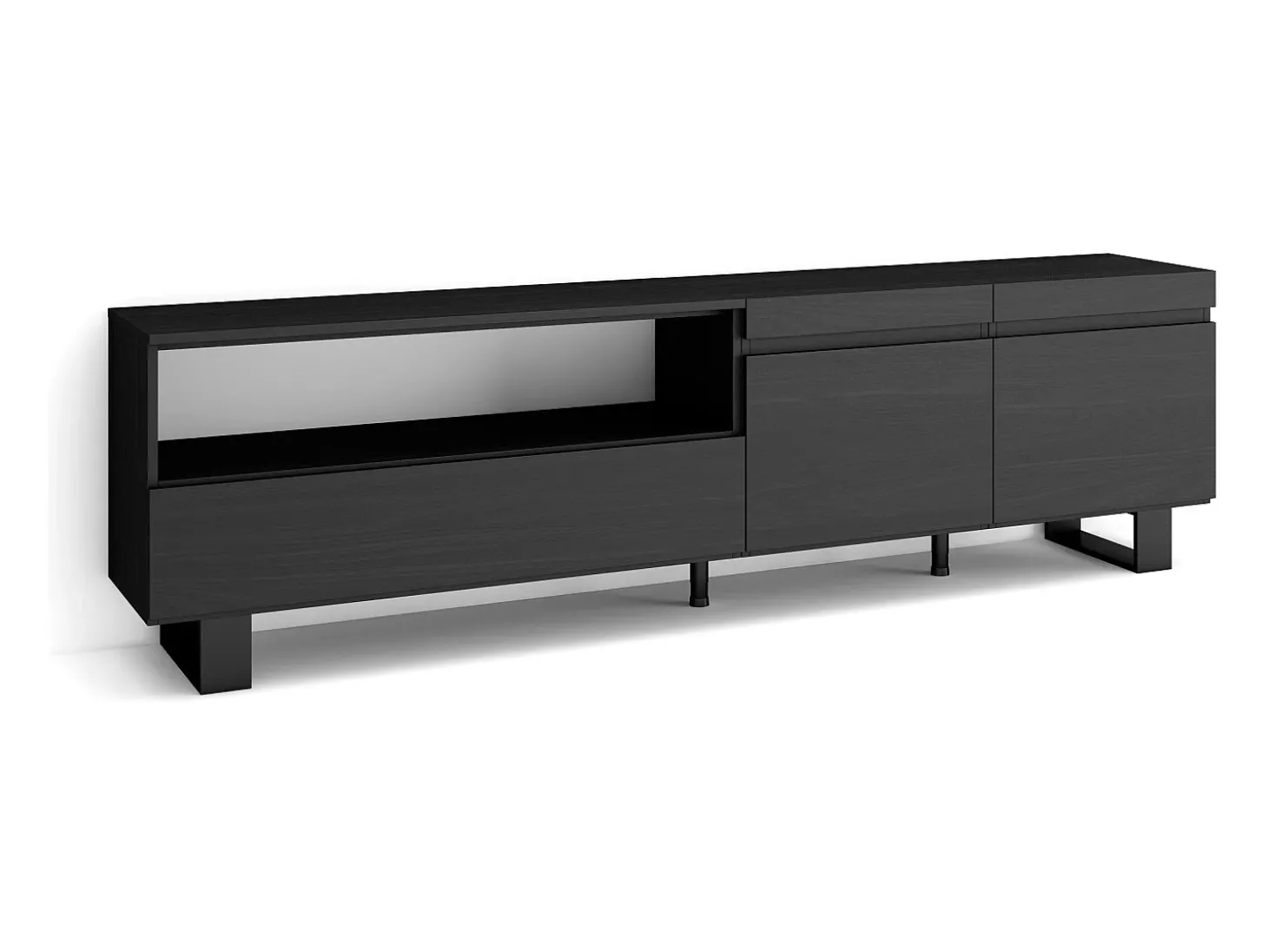 Móvel de TV, 200x35x57cm, Para televisores até 80", Design industrial, Preto