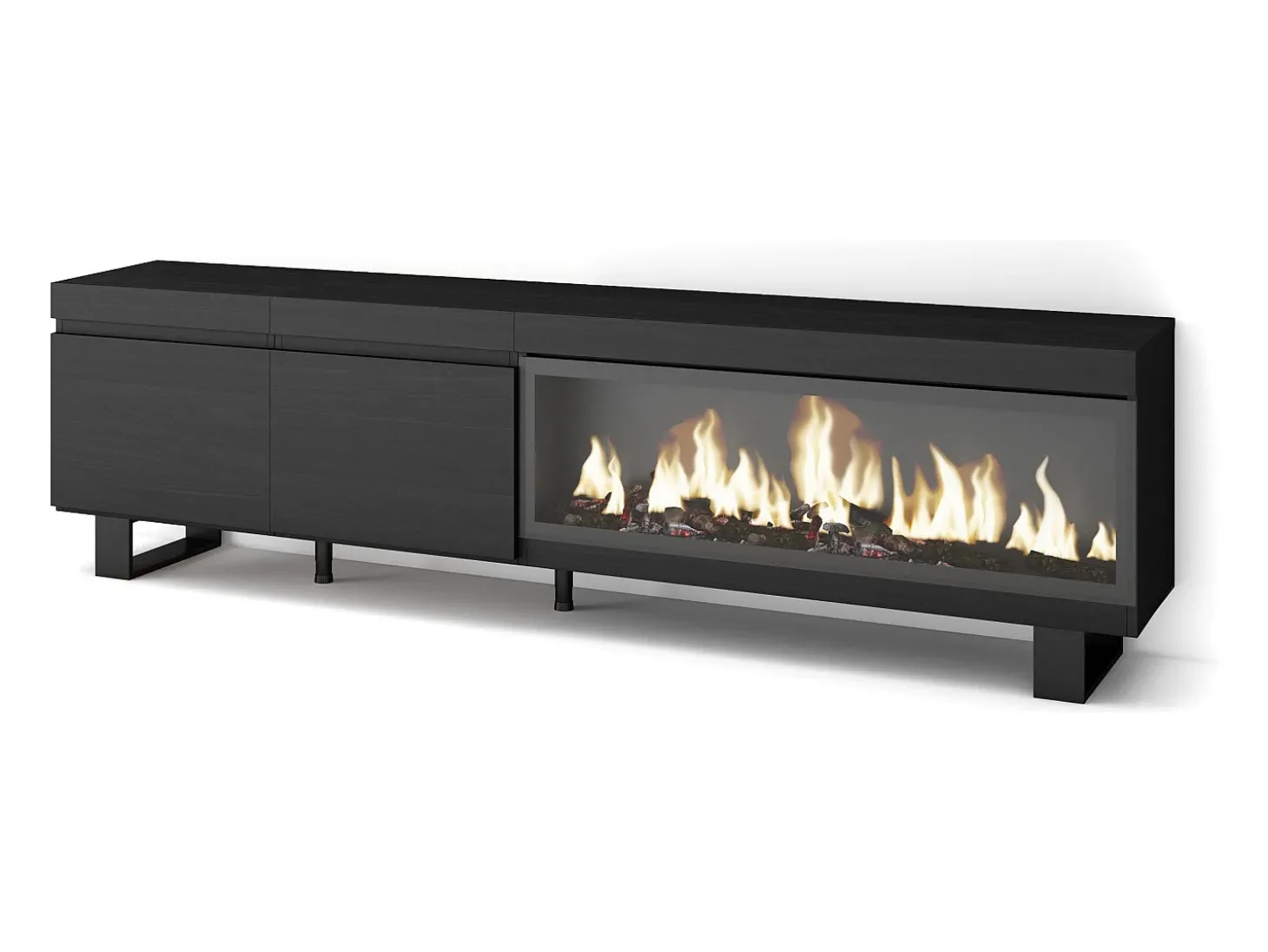 Móvel de TV, 208x35x57cm, Para televisores até 80", Lareira eléctrica XXL, Design industrial, Preto