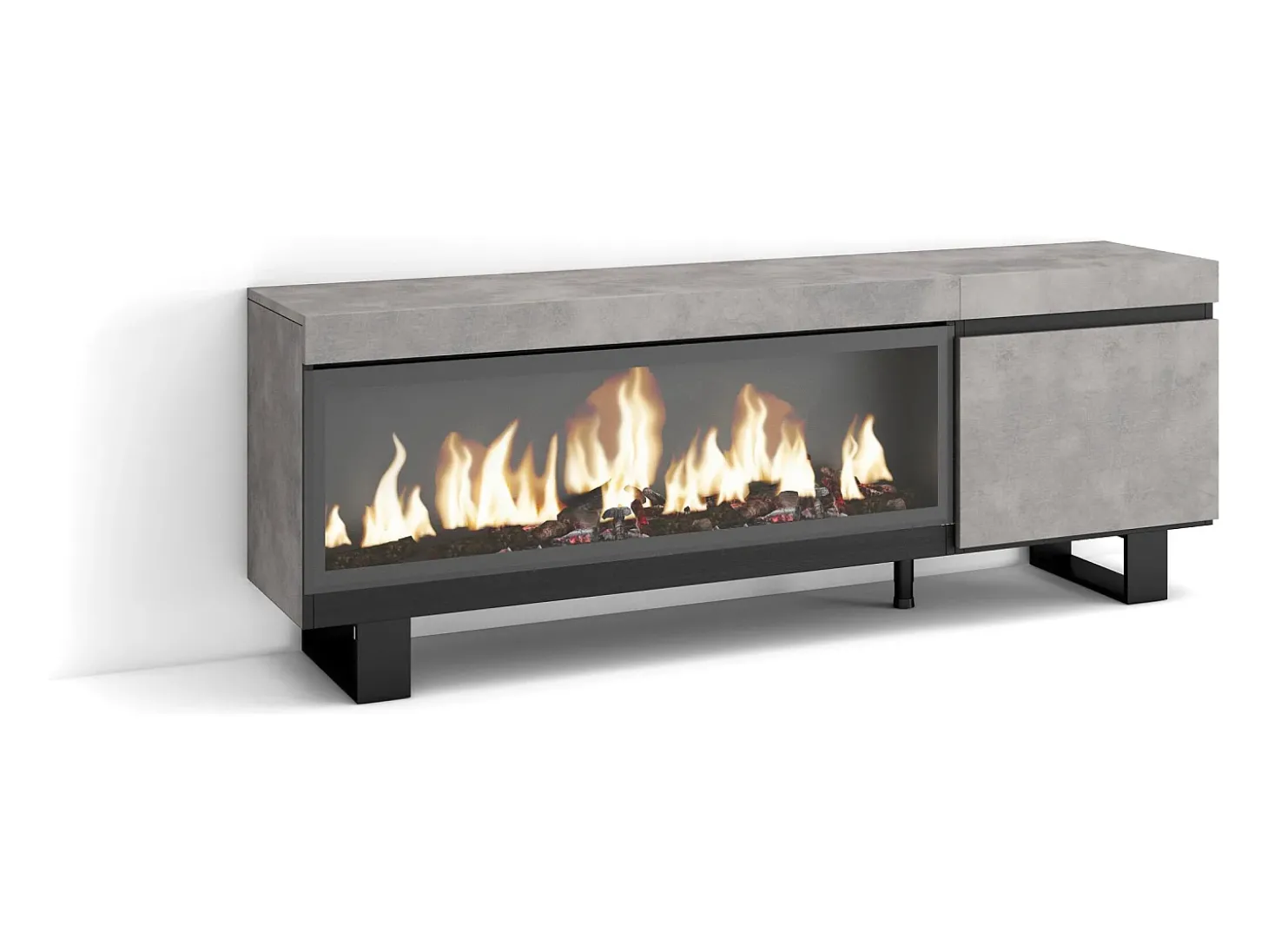 Móvel de TV, 158x35x57cm, Para televisores até 65", Lareira eléctrica XXL, Design industrial, Cimento