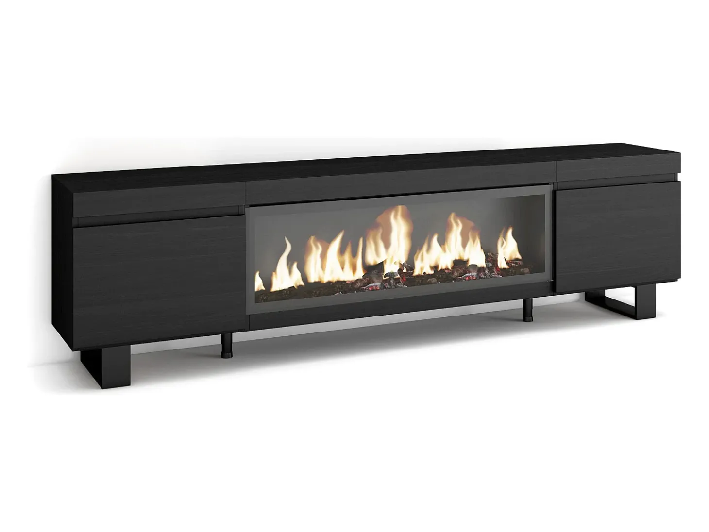 Móvel de TV, 208x35x57cm, Para televisores até 80", Lareira eléctrica XXL, Design industrial, Preto