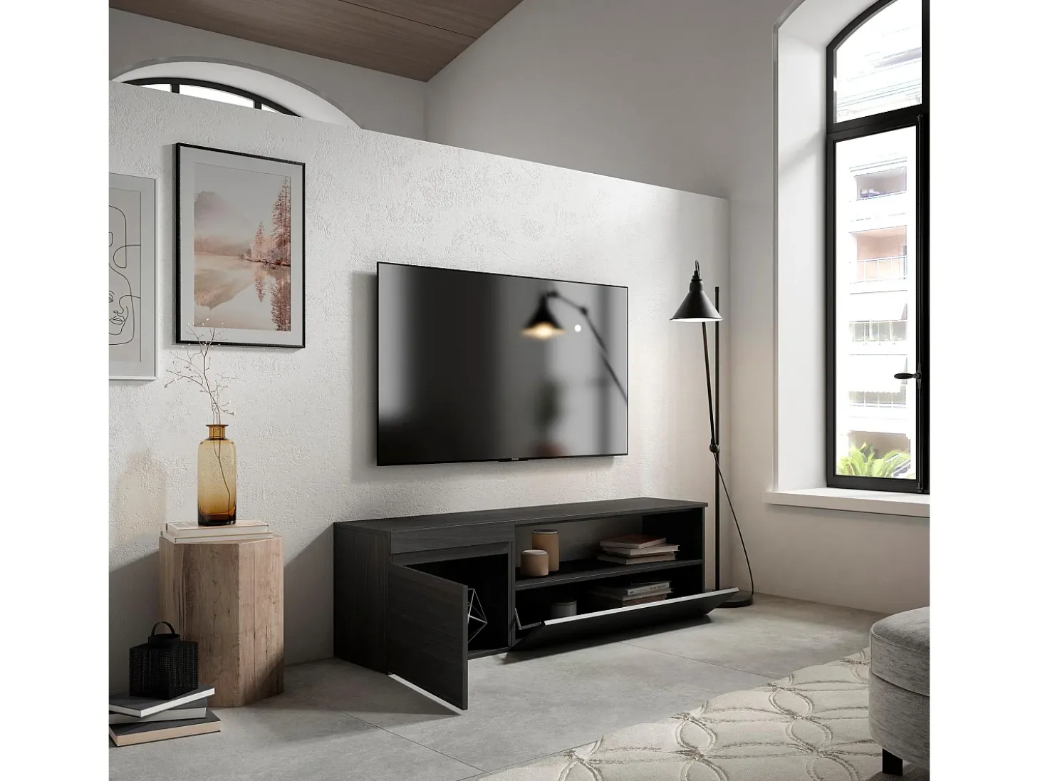 Móvel de TV, 150x35x45cm, Para televisores até 65", Estante para TV, Preto