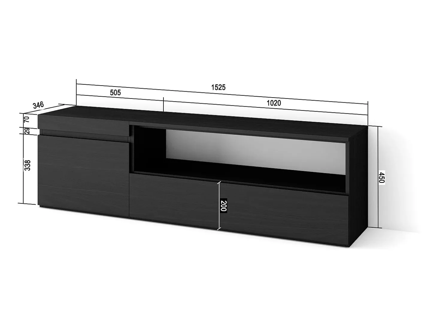 Móvel de TV, 150x35x45cm, Para televisores até 65", Estante para TV, Preto