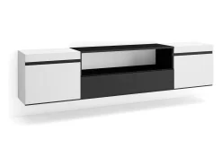 Móvel de TV, 200x45x35cm, Para televisores até 80", Suspensos, Branco e preto