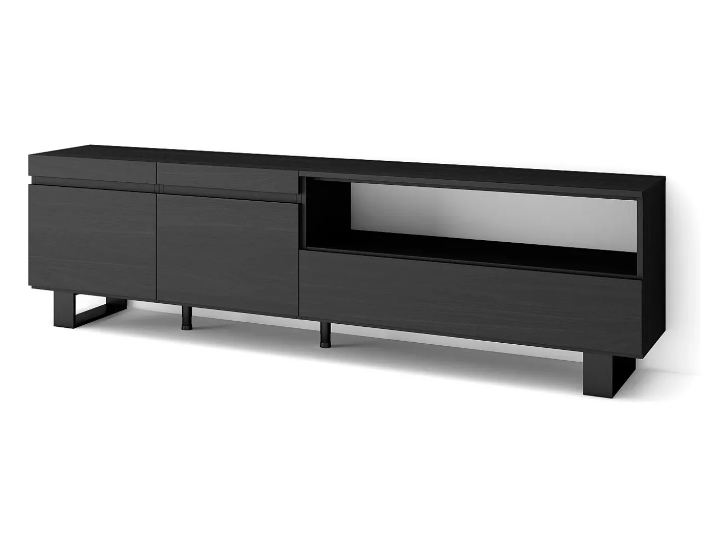 Móvel de TV, 200x35x57cm, Para televisores até 80", Design industrial, Preto