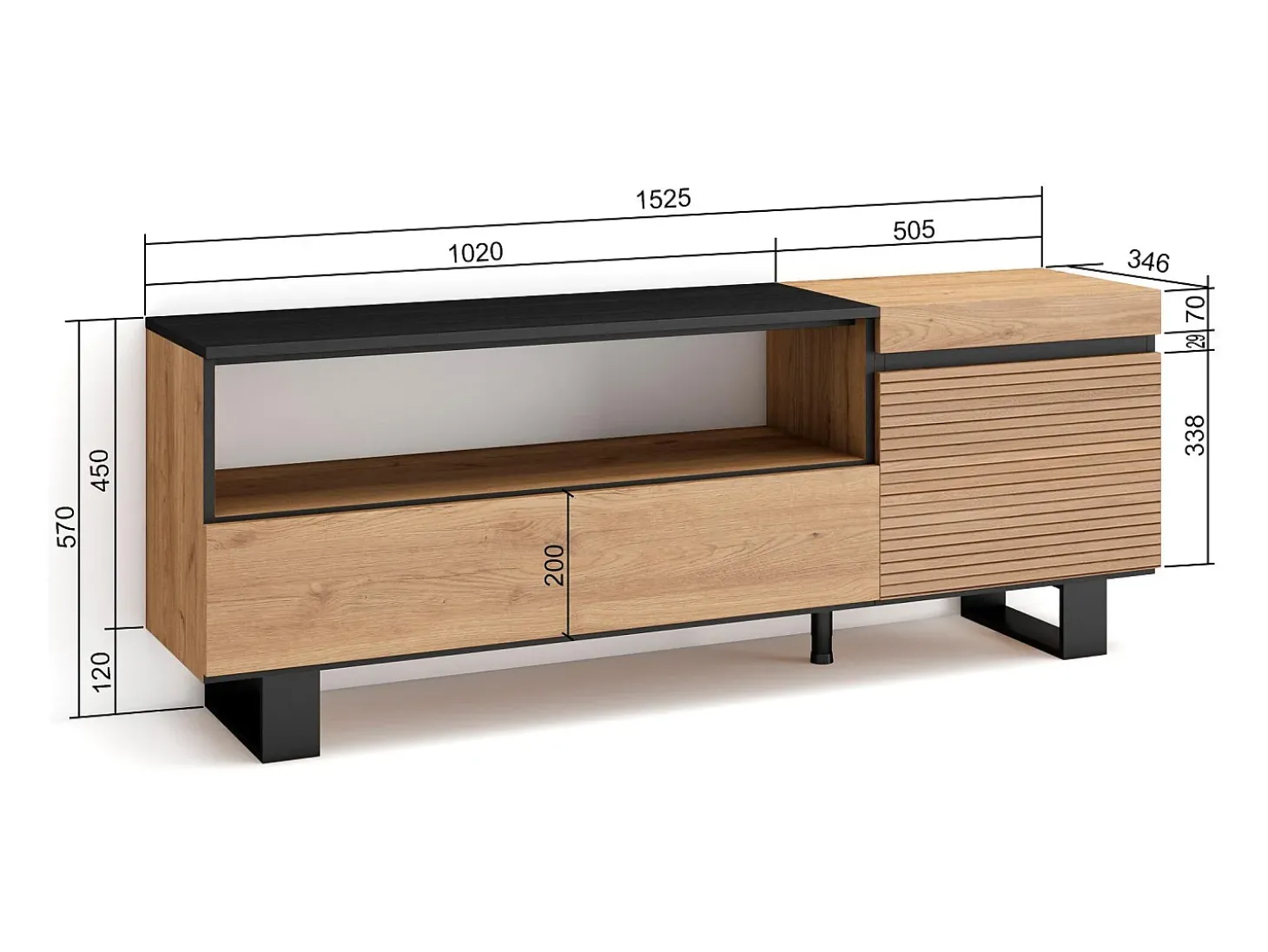 Móvel de TV, 150x35x57cm, Para televisores até 65", Design industrial, Carvahlo