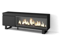 Móvel de TV, 158x35x57cm, Para televisores até 65", Lareira eléctrica XXL, Design industrial, Preto