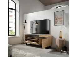 Móvel de TV, 150x35x57cm, Para televisores até 65", Design industrial, Carvahlo e preto