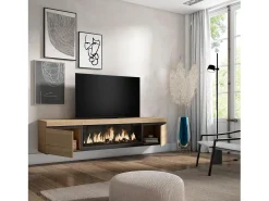 Móvel de TV, 208x35x45cm, Para televisores até 80", Lareira eléctrica XXL, Suspensos, Carvahlo