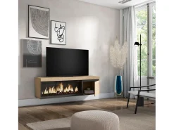 Móvel de TV, 158x35x45cm, Para televisores até 65", Lareira eléctrica XXL, Suspensos, Carvahlo