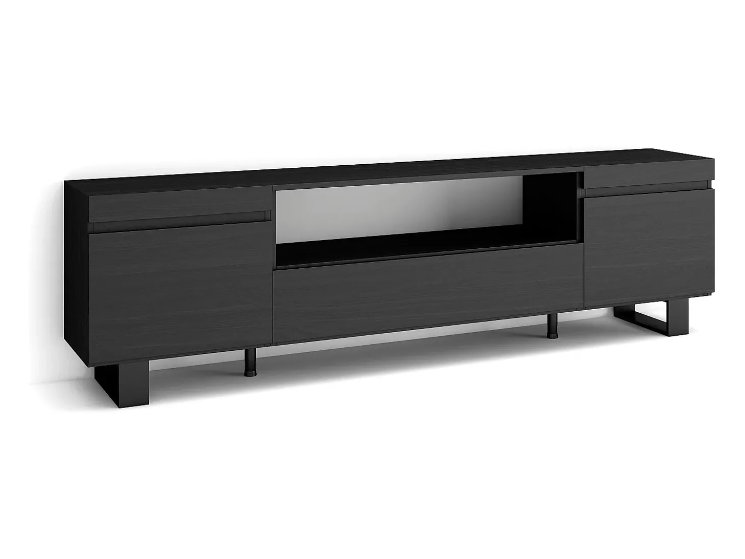Móvel de TV, 200x35x57cm, Para televisores até 80", Design industrial, Preto