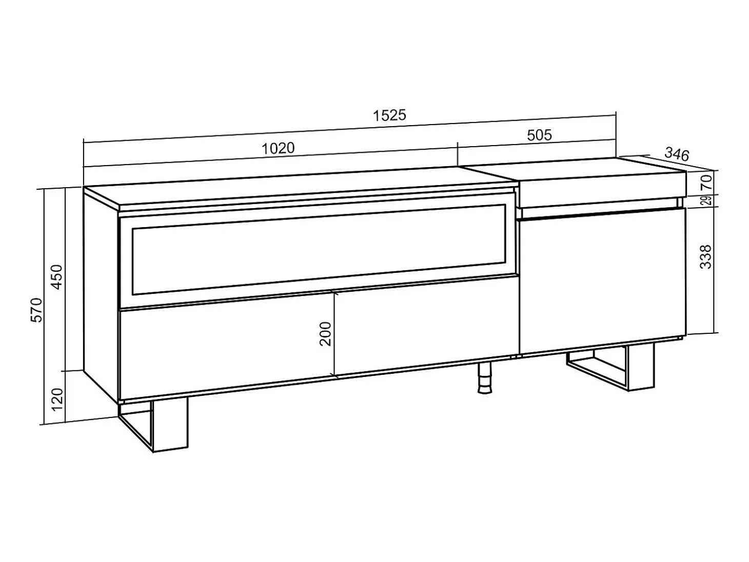 Móvel de TV, 150x35x57cm, Para televisores até 65", Lareira eléctrica, Design industrial, Cimento