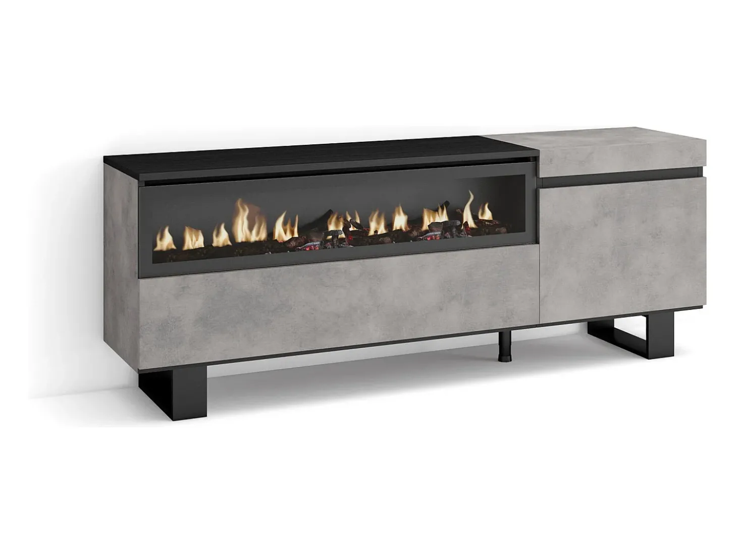 Móvel de TV, 150x35x57cm, Para televisores até 65", Lareira eléctrica, Design industrial, Cimento