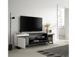 Móvel de TV, 200x35x57cm, Para televisores até 80", Design industrial, Branco e preto
