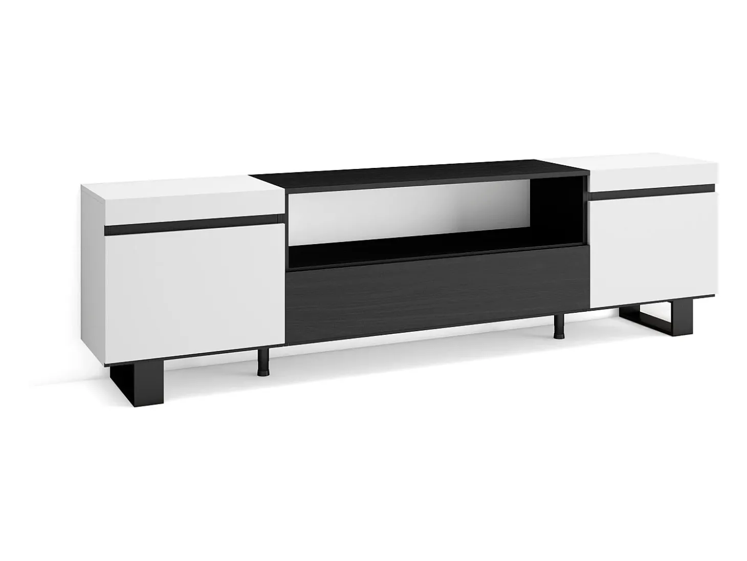 Móvel de TV, 200x35x57cm, Para televisores até 80", Design industrial, Branco e preto