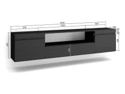 Móvel de TV, 200x35x45cm, Para televisores até 80", Suspensos, Preto