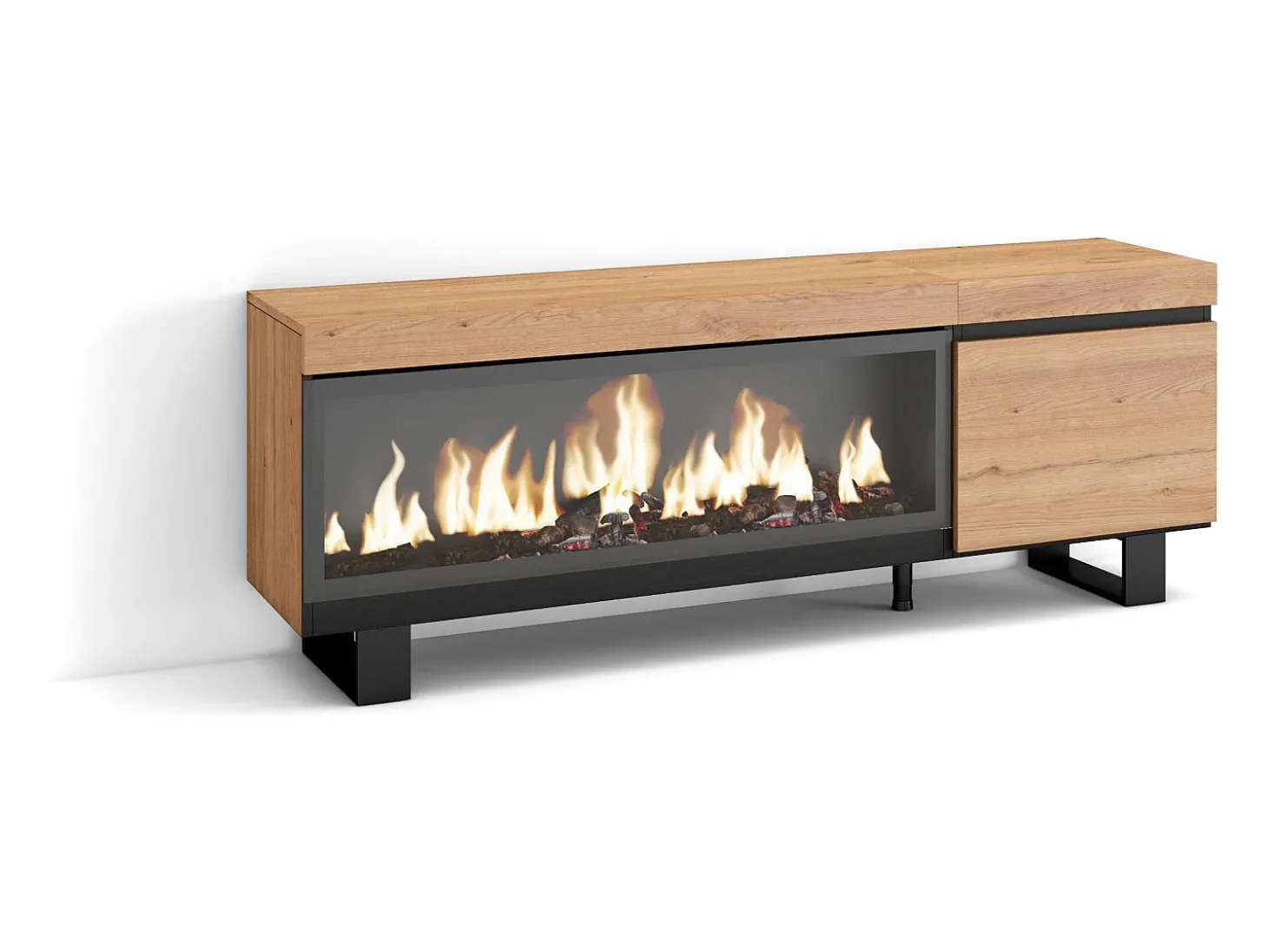 Móvel de TV, 158x35x57cm, Para televisores até 65", Lareira eléctrica XXL, Design industrial, Carvahlo