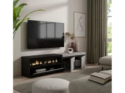 Móvel de TV, 200x35x45cm, Para televisores até 80", Lareira eléctrica, Cimento