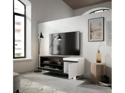 Móvel de TV, 150x35x57cm, Para televisores até 65", Design industrial, Branco e preto