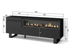 Móvel de TV, 150x35x57cm, Para televisores até 65", Lareira eléctrica, Design industrial, Preto