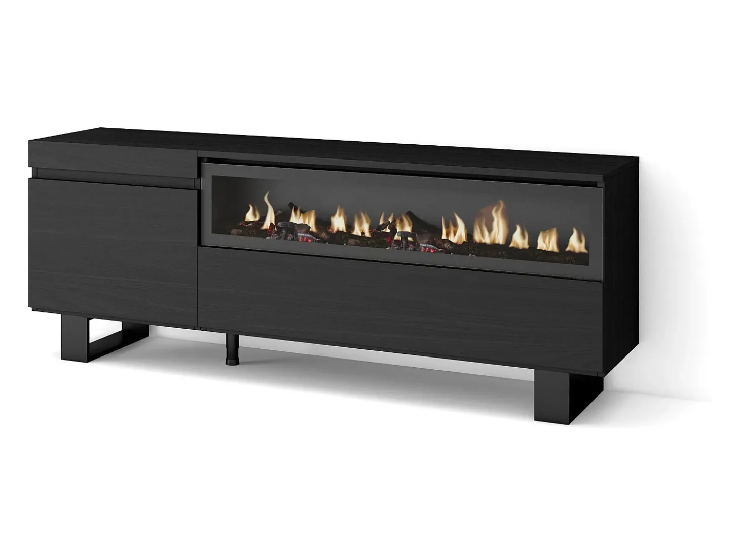 Móvel de TV, 150x35x57cm, Para televisores até 65", Lareira eléctrica, Design industrial, Preto