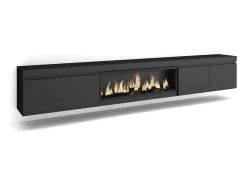 Móvel de TV, 288x35x45cm, TV de grande formato, Lareira eléctrica XXL, Suspensos, Preto