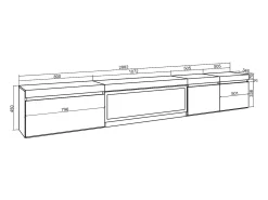Móvel de TV, 288x35x45cm, TV de grande formato, Lareira eléctrica XXL, Suspensos, Preto