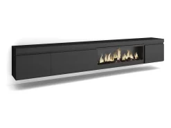 Móvel de TV, 288x35x45cm, TV de grande formato, Lareira eléctrica XXL, Suspensos, Preto